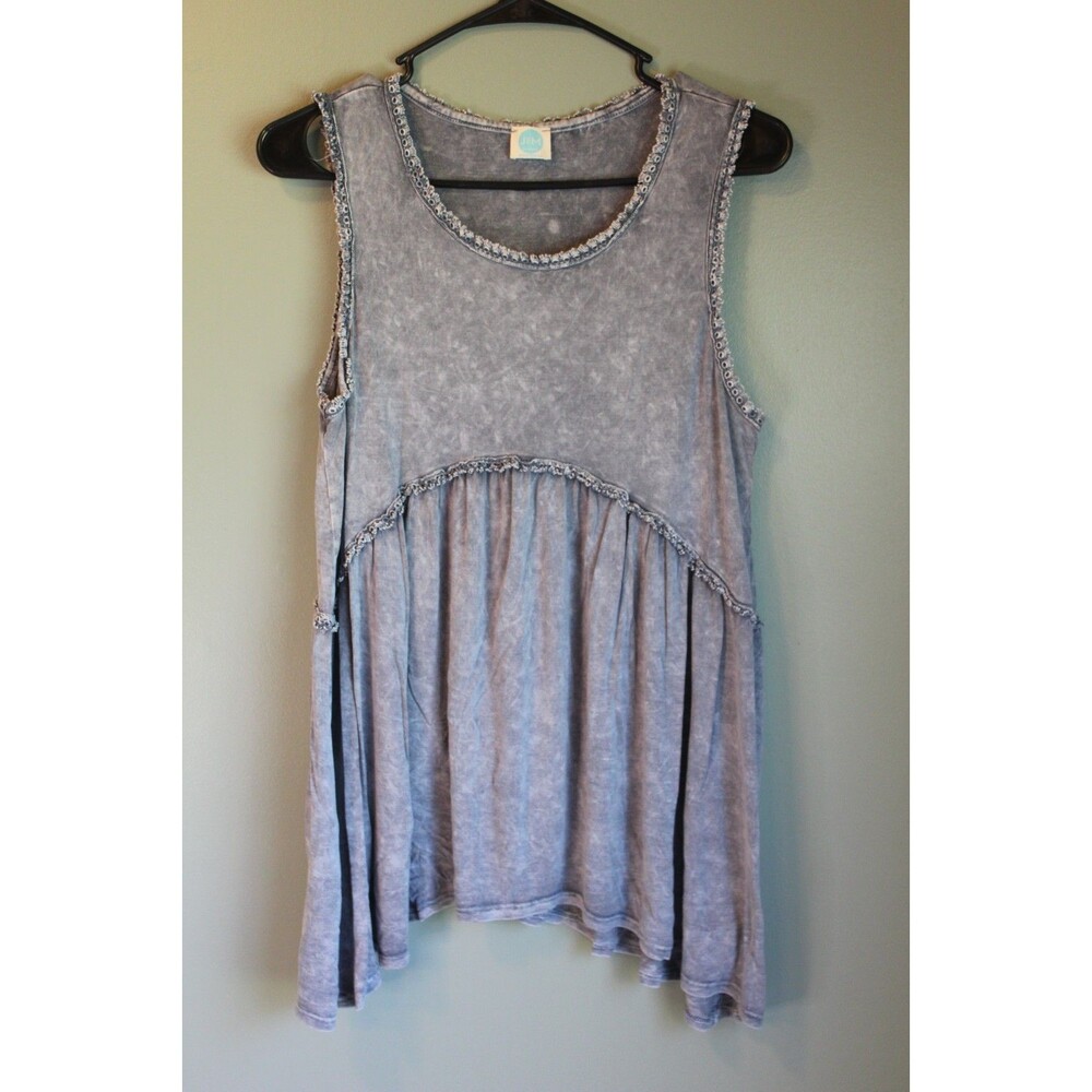 J&M Sleeveless Ruffle Tank Faded Blue Gray Boho Grunge Women's Large